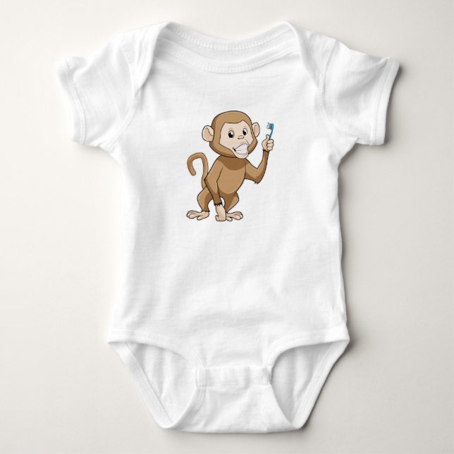 Monkey with Toothbrush Baby Bodysuit (Front)