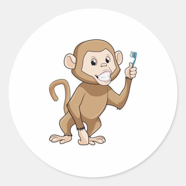 Monkey with Toothbrush Classic Round Sticker (Front)
