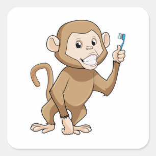 Monkey with Toothbrush Square Sticker
