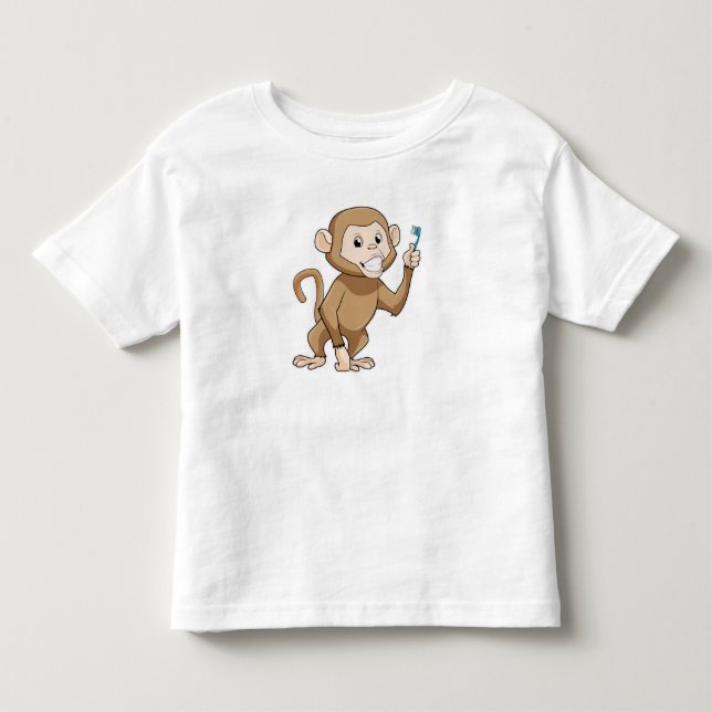Monkey with Toothbrush Toddler T-Shirt (Front)