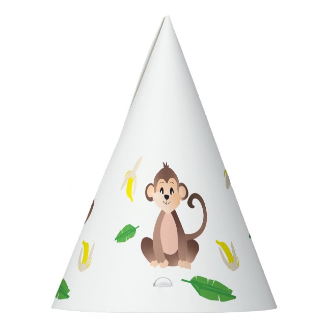 Monkey With Tropical Leaf Peeled Bananas Party Hat (Left)