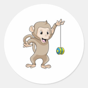 Monkey with Yo-yo Classic Round Sticker