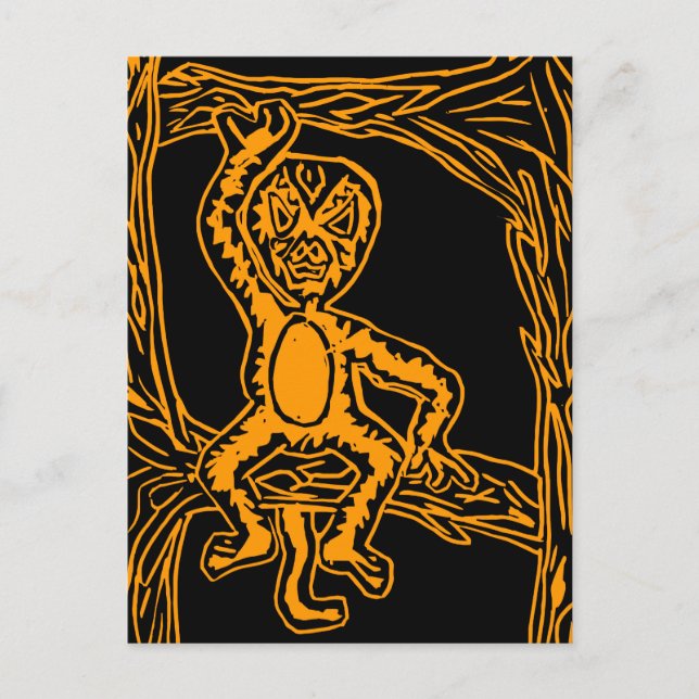 monkey woodprint postcard (Front)