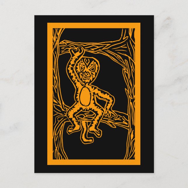 monkey woodprint postcard (Front)