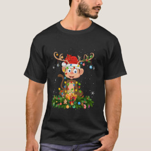 Monkey Xmas Lighting Reindeer Santa Hat Monkey Chr T-Shirt