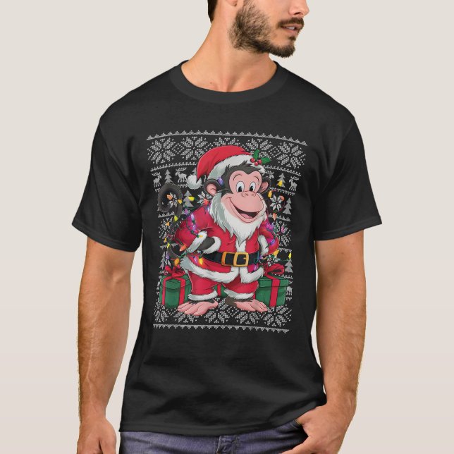 Monkey Xmas Sweater Style Ugly Santa Monkey Christ (Front)