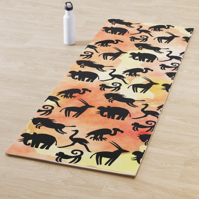 Monkey Zebra Safari Animals Orange  Yoga Mat (In Situ)