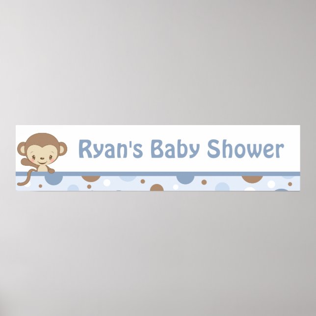 Monkey Zoo Baby Shower Banner-boy-blue Poster (Front)