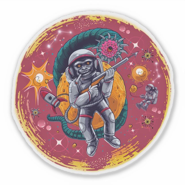 Monkeying Around in Space Stickers Retro Fun (Front)
