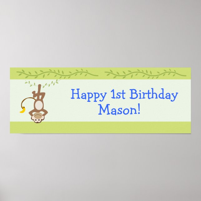 Monkeying Around Monkey Custom Birthday Banner Poster (Front)