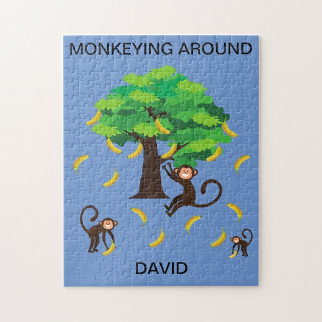 "Monkeying Around" puzzle for kids with name. (Vertical)