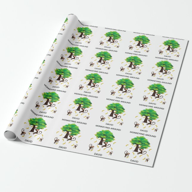"Monkeying Around" wrapping paper for kids. (Unrolled)