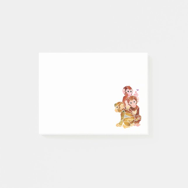Monkeys Abstract Watercolor Illustration Post-it Notes (Front)