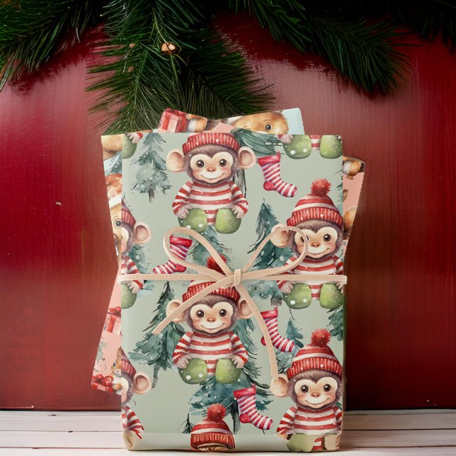 Monkeys Bears and Squirrels for Christmas Wrapping Paper Sheet (Creator Uploaded)
