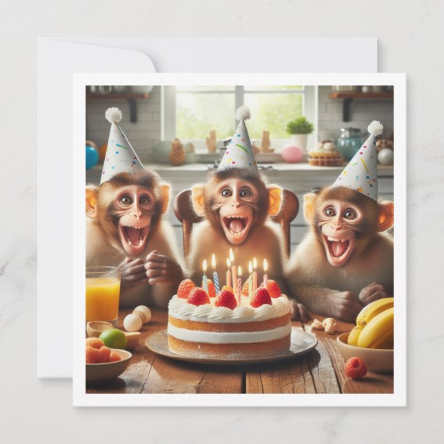 Monkeys celebrating birthday, monkey invtitation invitation (Front)