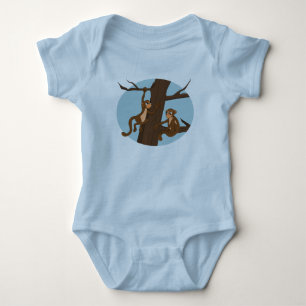Monkeys climbing the tree cartoon baby bodysuit