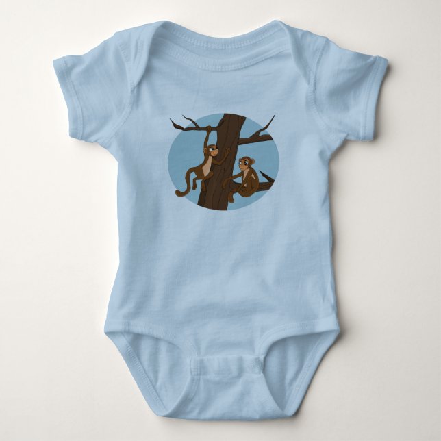Monkeys climbing the tree cartoon baby bodysuit (Front)