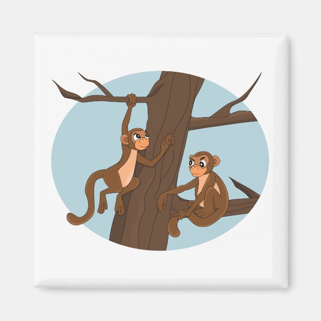 Monkeys climbing the tree cartoon magnet (Front)