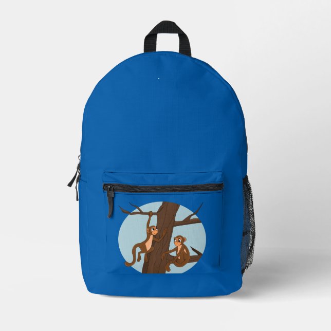 Monkeys climbing the tree cartoon  printed backpack (Front)