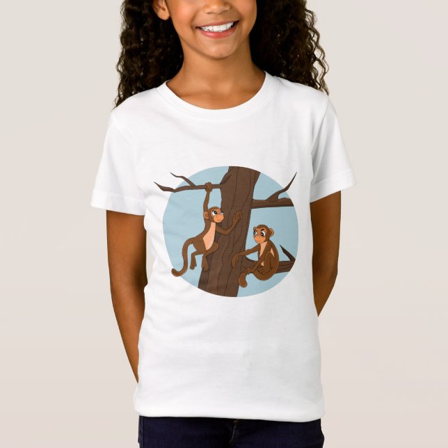 Monkeys climbing the tree cartoon T-Shirt (Front)