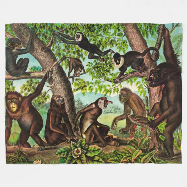 Monkeys Fleece Blanket (Front (Horizontal))
