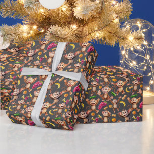 Monkeys' joy with their food 2 wrapping paper