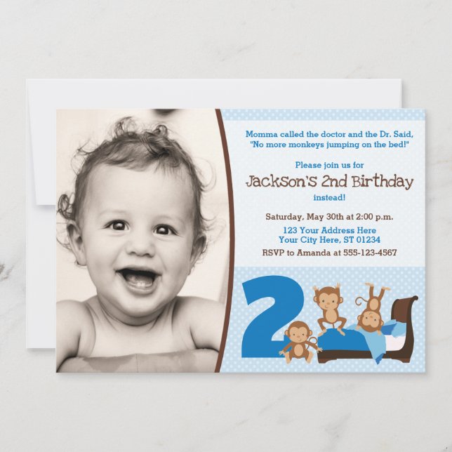 Monkeys Jumping On The Bed Birthday Invitation (Front)
