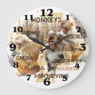 Monkeys Large Clock