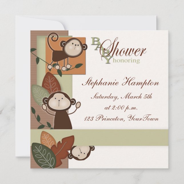 Monkeys & Leaves Baby Shower Invitation (Front)