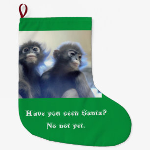 Monkeys Looking for Santa Large Christmas Stocking