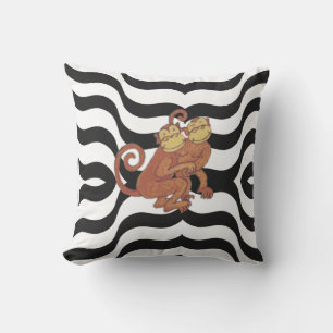 Monkeys on Zebra print Black and White Cushion