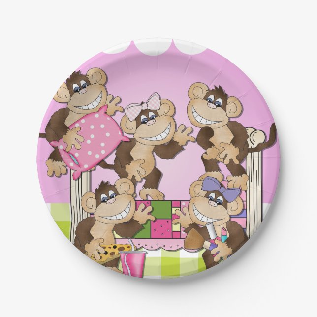 Monkeys Slumber Party Birthday Paper Plate (Front)