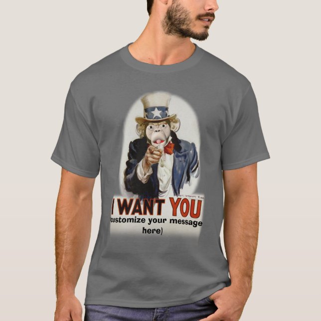 Monkey's Uncle Sam, (customise your message here) T-Shirt (Front)