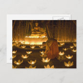 Monks lighting khom loy candles and lanterns for postcard (Front/Back)