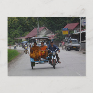 Monks on a tuk tuk postcard