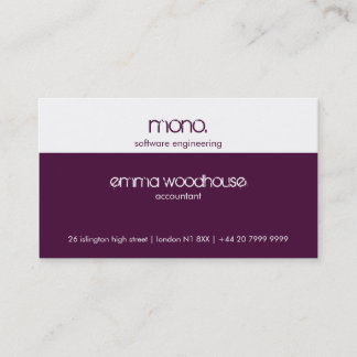 Mono Eggplant Purple & White Business Card