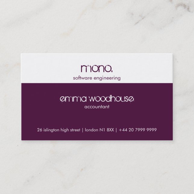 Mono Eggplant Purple & White Business Card (Front)