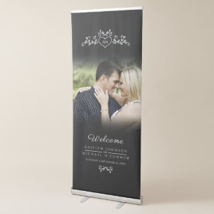 Mono leaves wedding photo heart retractable banner