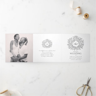 Mono monogram art story dedication wedding photo Tri-Fold Programme