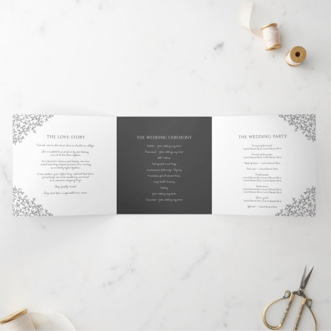  Mono monogram art story dedication wedding Tri-Fold Programme (Inside)
