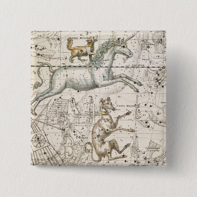 Monoceros, from 'A Celestial Atlas', pub. in 1822 15 Cm Square Badge (Front)