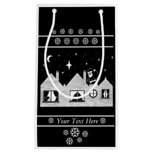 monochome santa on roof christmas contempory small gift bag