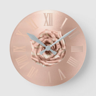 Monochrom Rose Gold Copper Metallic Roman Numers Round Clock
