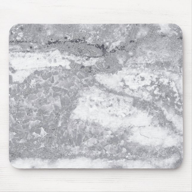 Monochrom White Gray Marble Stone Glam Carrara Mouse Mat (Front)