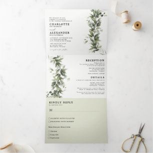 Monochromati Greenery All in one Wedding Tri-Fold