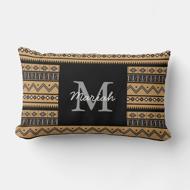 Monochromatic Aztec Patterned Monogram Lumbar Cushion (Front)