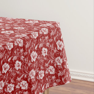 Monochromatic Baroque Floral Pattern, White on Red Tablecloth