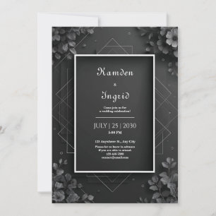 Monochromatic Black Floral Geometric Wedding Invitation