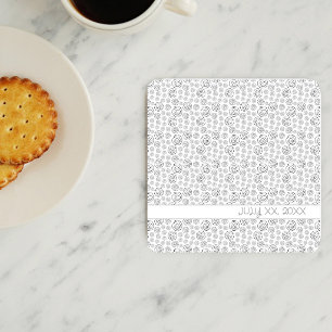Monochromatic Black Geometric Swirls Pattern Square Paper Coaster