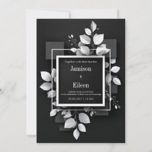 Monochromatic Black White Leaf Geometric Wedding Invitation